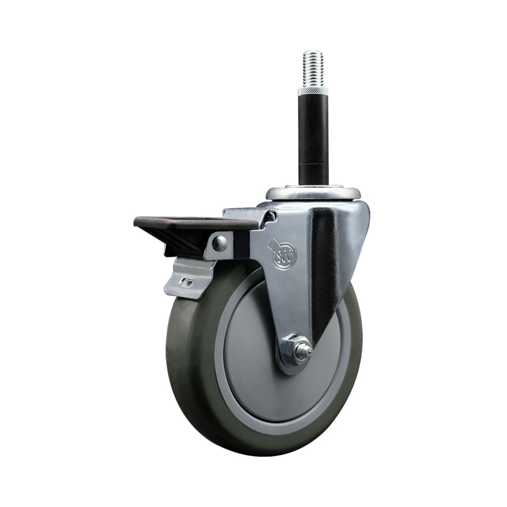 SCC-EX20S514-PPUB-PLB-34 Polyurethane Expanding Stem Swivel Caster with 5 in. Gray Wheel & 0.75 in. Stem & Posi Locking Brake