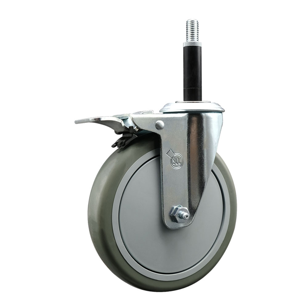 SCC-EXTTL20S614-PPUB-34 Polyurethane Expanding Stem Swivel Caster with 6 in. Gray Wheel & 0.75 in. Stem & Total Locking Brake