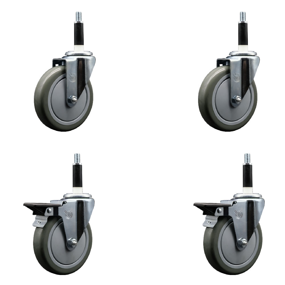 SCC-EX20S514-PPUB-2-PLB-2-78 Polyurethane Swivel Expanding Stem Caster with 5 in. Gray Wheels & 0.87 in. Stems - Set of 4