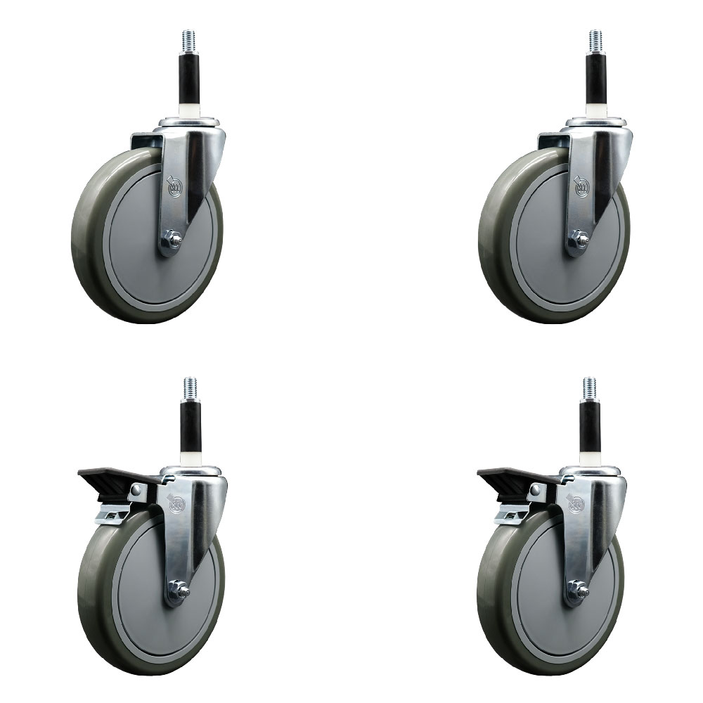 SCC-EX20S614-PPUB-2-PLB-2-78 Polyurethane Swivel Expanding Stem Caster with 6 in. Gray Wheels & 0.87 in. Stems - Set of 4