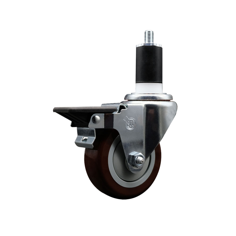 SCC-EX20S3514-PPUB-MRN-PLB-112 Polyurethane Expanding Stem Swivel Caster with 3.5 in. Maroon Wheel & 1.5 in. Stem & Posi Locking Brake