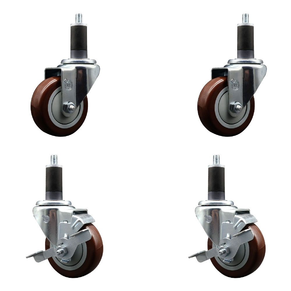 SCC-EX20S3514-PPUB-MRN-2-TLB-2-114 Polyurethane Swivel Expanding Stem Caster with 3.5 in. Maroon Wheels & 1.25 in. Stems - Set of 4