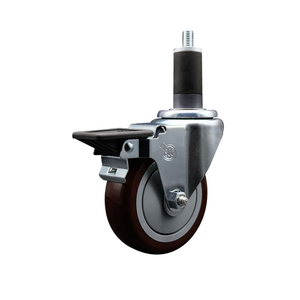 SCC-EX20S414-PPUB-MRN-PLB-114 Polyurethane Expanding Stem Swivel Caster with 4 in. Maroon Wheel & 1.25 in. Stem & Posi Locking Brake