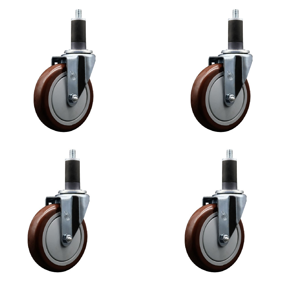 SCC-EX20S514-PPUB-MRN-114-4 Polyurethane Swivel Expanding Stem Caster with 5 in. Maroon Wheels & 1.25 in. Stems - Set of 4