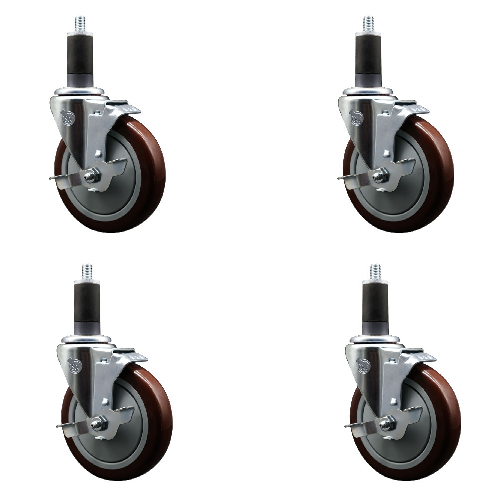 SCC-EX20S514-PPUB-MRN-TLB-114-4 Polyurethane Swivel Expanding Stem Caster with 5 in. Maroon Wheels & 1.25 in. Stems - Set of 4