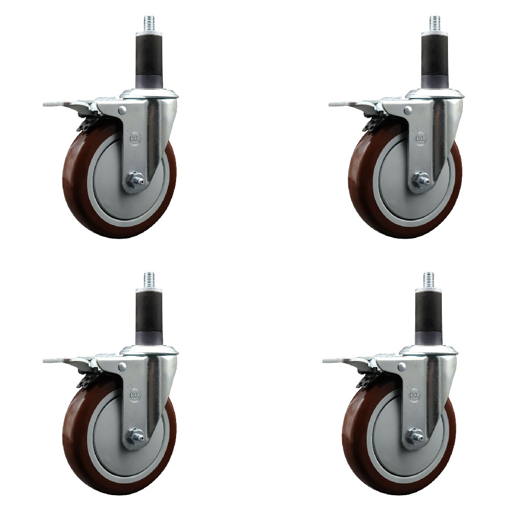 SCC-EXTTL20S514-PPUB-MRN-114-4 Polyurethane Swivel Expanding Stem Caster with 5 in. Maroon Wheels & 1.25 in. Stems - Set of 4