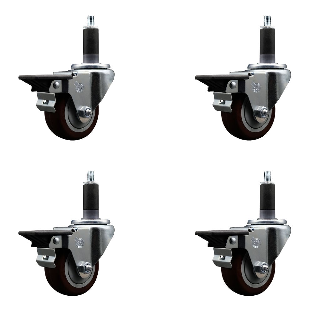 SCC-EX20S314-PPUB-MRN-PLB-118-4 Polyurethane Swivel Expanding Stem Caster with 3 in. Maroon Wheels & 1.13 in. Stems - Set of 4