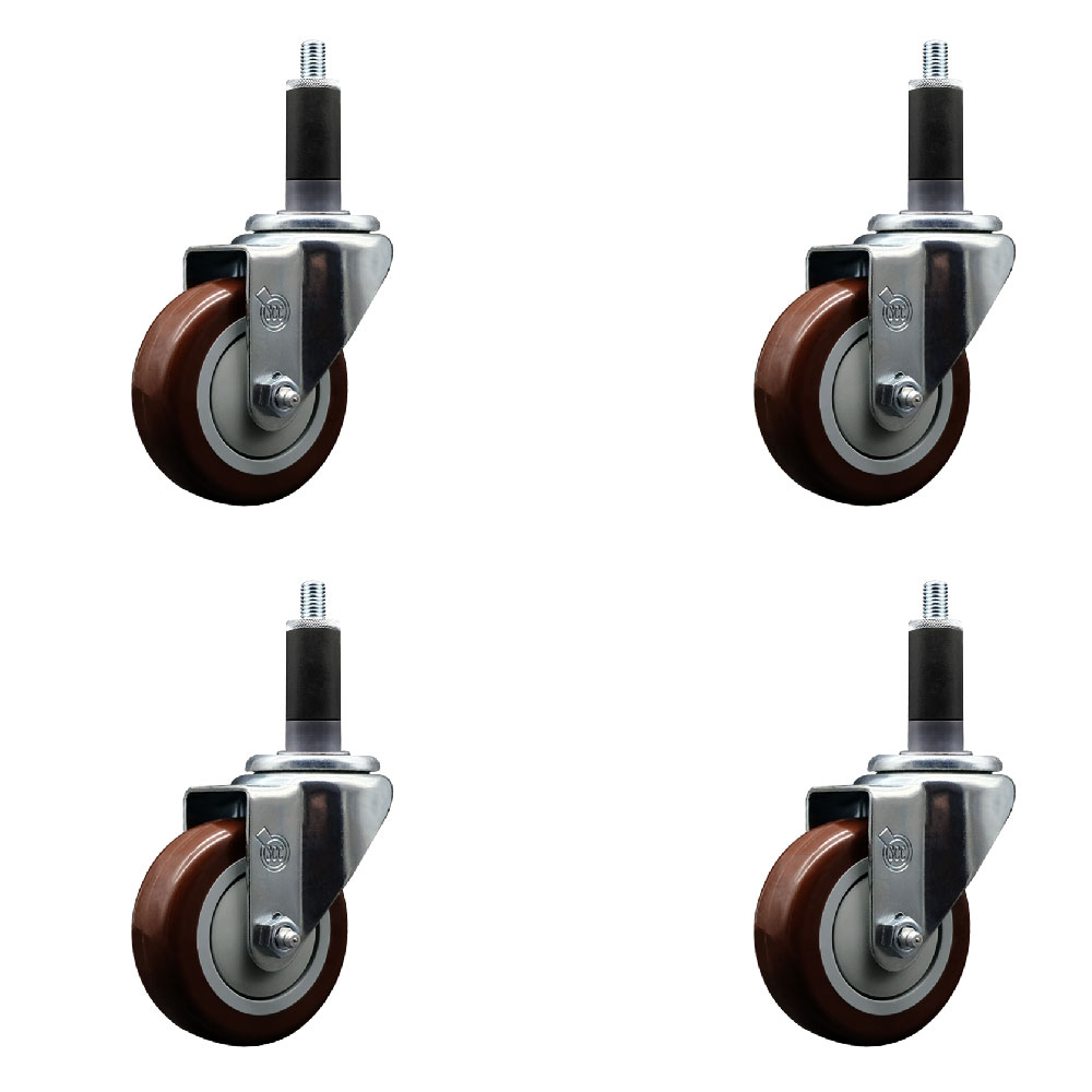 SCC-EX20S3514-PPUB-MRN-118-4 Polyurethane Swivel Expanding Stem Caster with 3.5 in. Maroon Wheels & 1.13 in. Stems - Set of 4