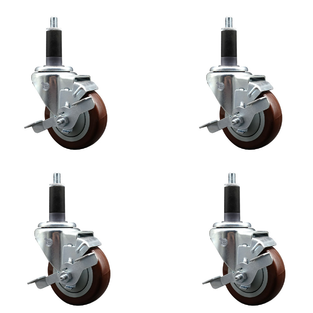 SCC-EX20S3514-PPUB-MRN-TLB-118-4 Polyurethane Swivel Expanding Stem Caster with 3.5 in. Maroon Wheels & 1.13 in. Stems - Set of 4