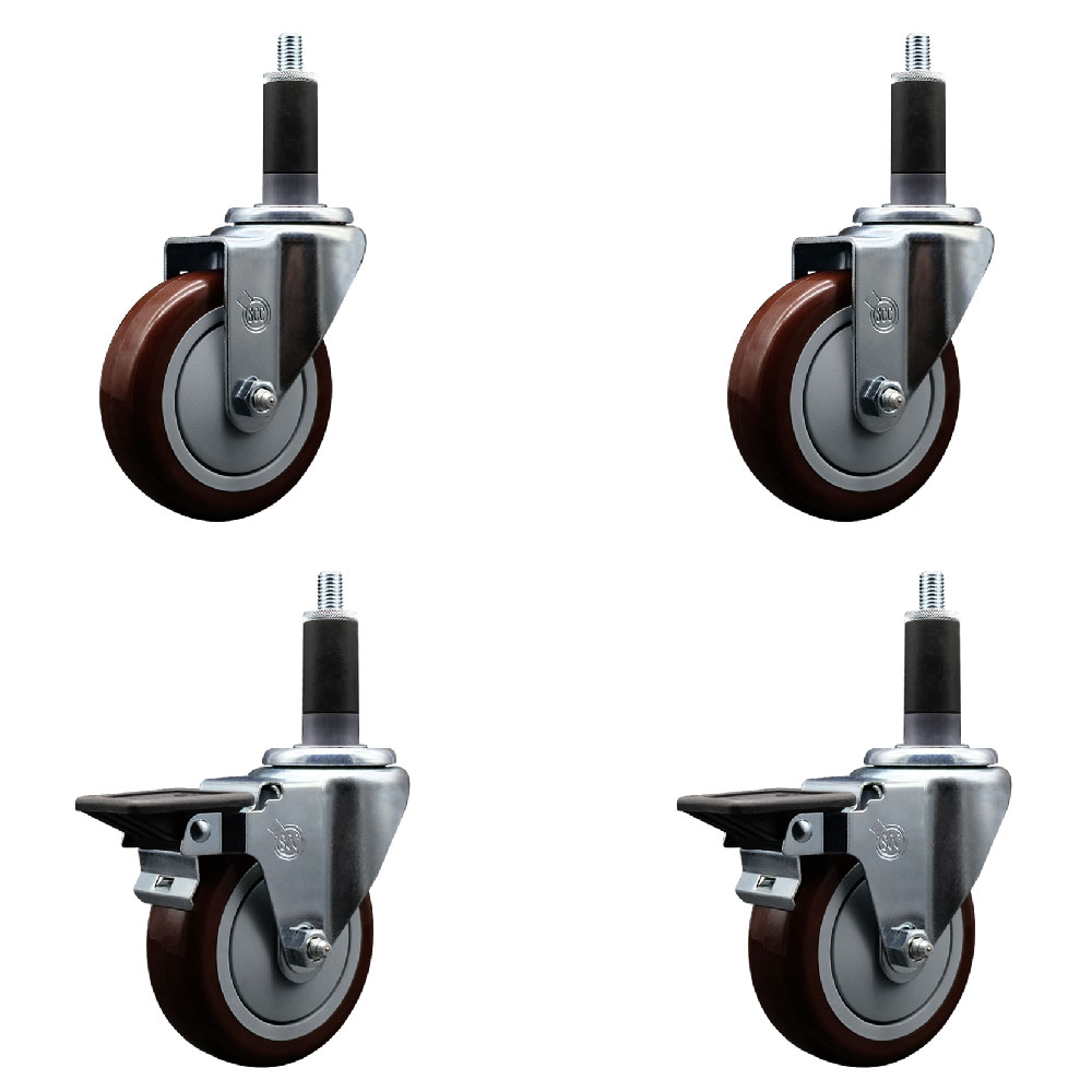 SCC-EX20S414-PPUB-MRN-2-PLB-2-118 Polyurethane Swivel Expanding Stem Caster with 4 in. Maroon Wheels & 1.13 in. Stems - Set of 4