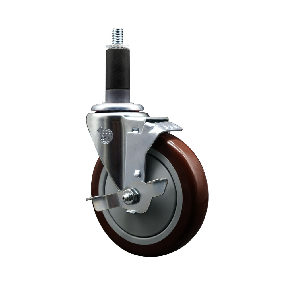 SCC-EX20S514-PPUB-MRN-TLB-118 Polyurethane Expanding Stem Swivel Caster with 5 in. Maroon Wheel & 1.13 in. Stem & Top Locking Brake