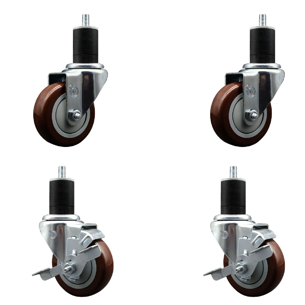 SCC-EX20S3514-PPUB-MRN-2-TLB-2-134 Polyurethane Swivel Expanding Stem Caster with 3.5 in. Maroon Wheels & 1.75 in. Stems - Set of 4