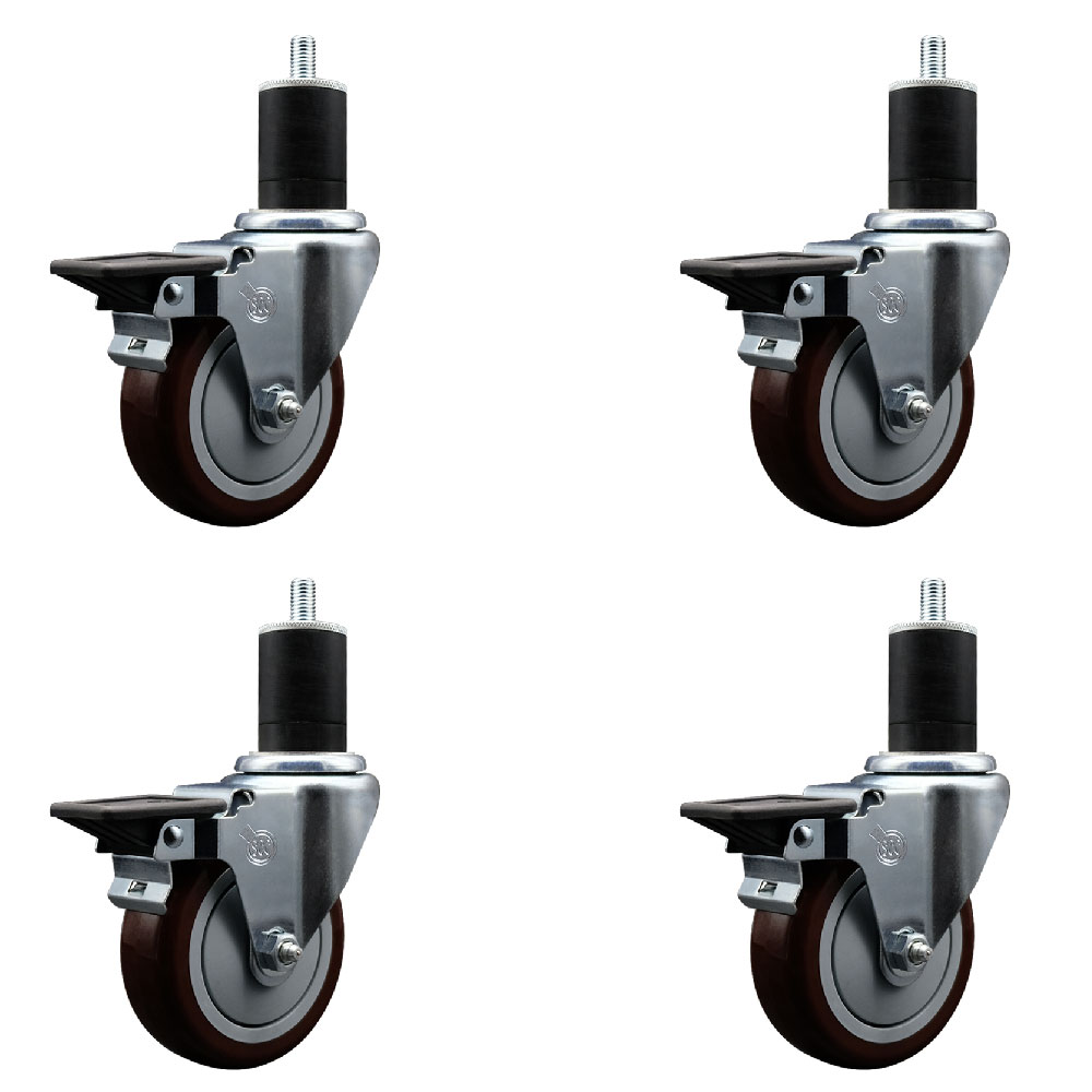 SCC-EX20S414-PPUB-MRN-PLB-134-4 Polyurethane Swivel Expanding Stem Caster with 4 in. Maroon Wheels & 1.75 in. Stems - Set of 4