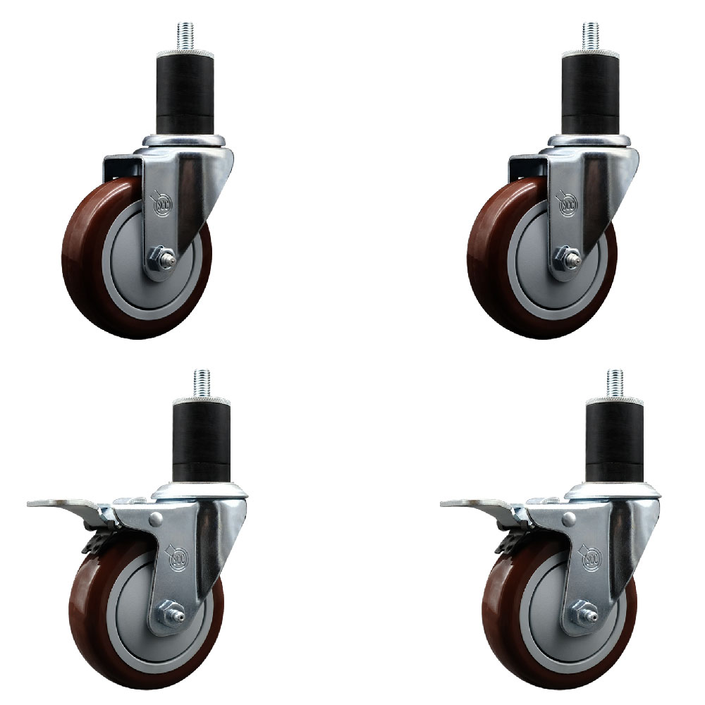 SCC-EXTTL20S414-PPUB-MRN-2-S-2-134 Polyurethane Swivel Expanding Stem Caster with 4 in. Maroon Wheels & 1.75 in. Stems - Set of 4