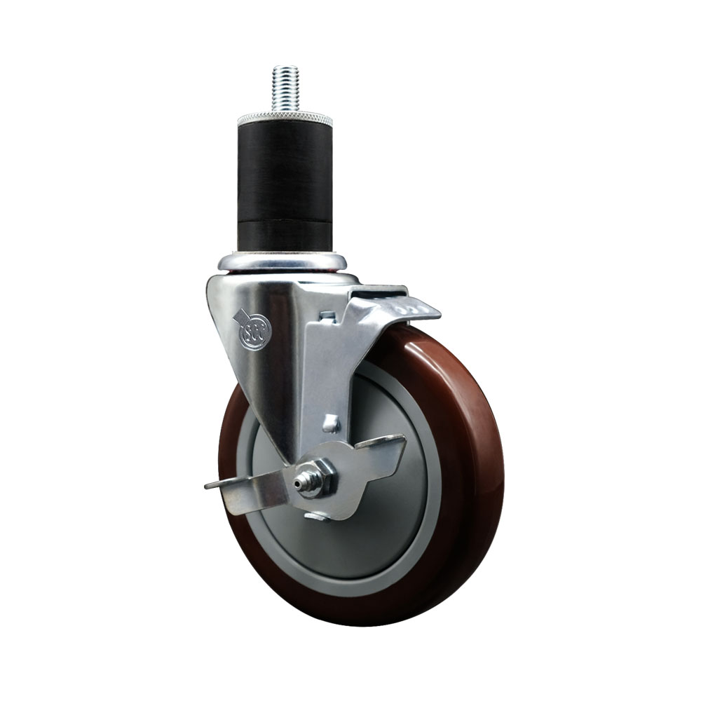 SCC-EX20S514-PPUB-MRN-TLB-134 Polyurethane Expanding Stem Swivel Caster with 5 in. Maroon Wheel & 1.75 in. Stem & Top Locking Brake