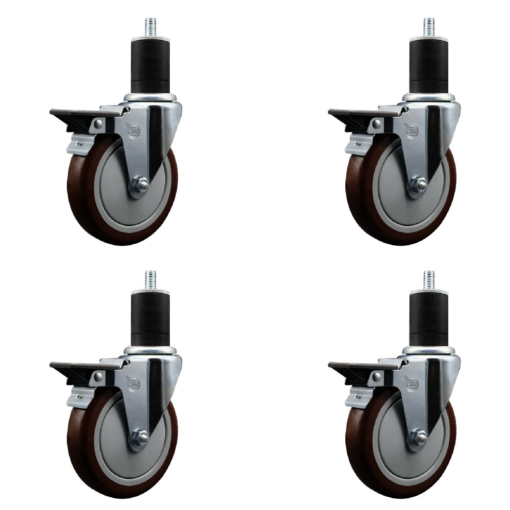 SCC-EX20S514-PPUB-MRN-PLB-134-4 Polyurethane Swivel Expanding Stem Caster with 5 in. Maroon Wheels & 1.75 in. Stems - Set of 4