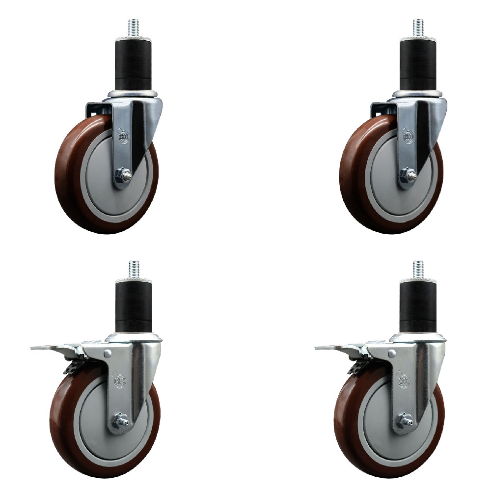 SCC-EXTTL20S514-PPUB-MRN-2-S-2-134 Polyurethane Swivel Expanding Stem Caster with 5 in. Maroon Wheels & 1.75 in. Stems - Set of 4