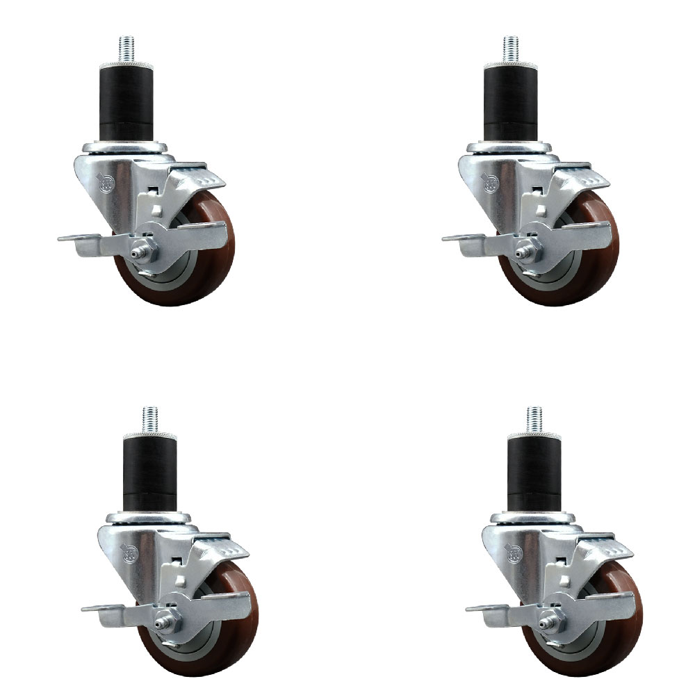 SCC-SSEX20S314-PPUB-MRN-TLB-134-4 Stainless Steel Polyurethane Swivel Expanding Stem Caster with 3 in. Maroon Wheels & 1.75 in. Stems - Set of 4