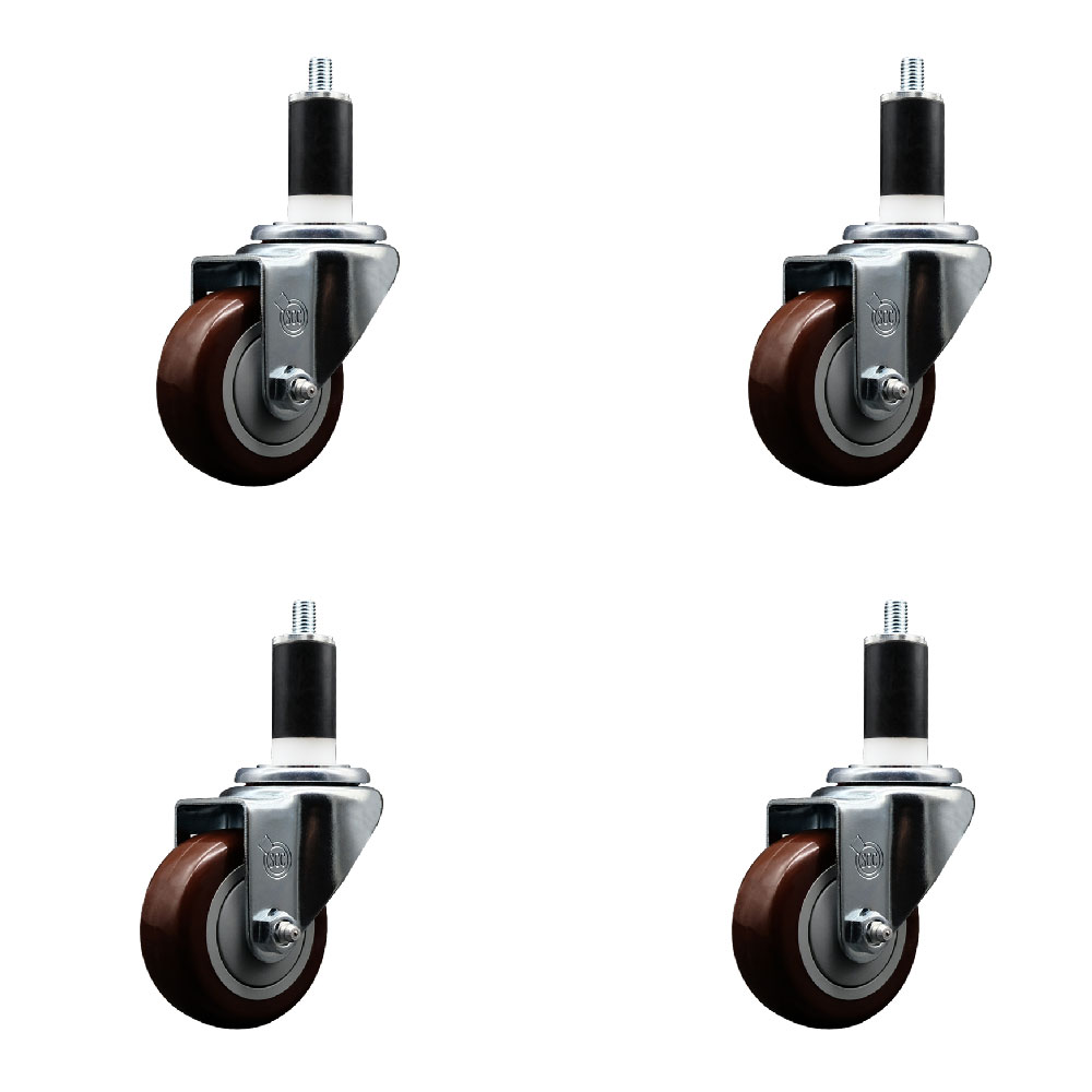 SCC-EX20S314-PPUB-MRN-138-4 Polyurethane Swivel Expanding Stem Caster with 3 in. Maroon Wheels & 1.38 in. Stems - Set of 4