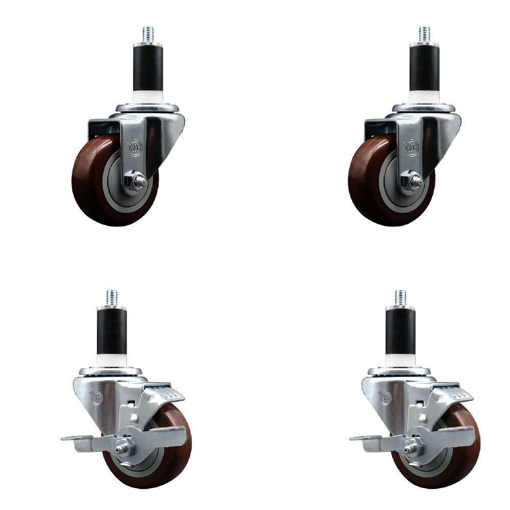 SCC-EX20S314-PPUB-MRN-2-TLB-2-138 Polyurethane Swivel Expanding Stem Caster with 3 in. Maroon Wheels & 1.38 in. Stems - Set of 4