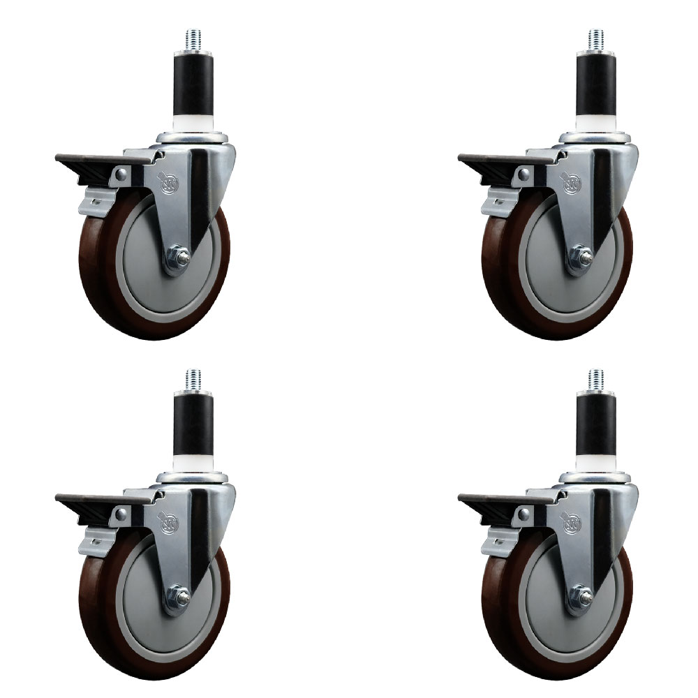 SCC-EX20S514-PPUB-MRN-PLB-138-4 Polyurethane Swivel Expanding Stem Caster with 5 in. Maroon Wheels & 1.38 in. Stems - Set of 4