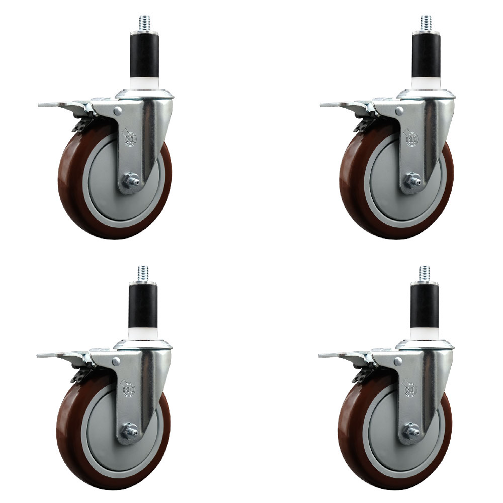 SCC-EXTTL20S514-PPUB-MRN-138-4 Polyurethane Swivel Expanding Stem Caster with 5 in. Maroon Wheels & 1.38 in. Stems - Set of 4