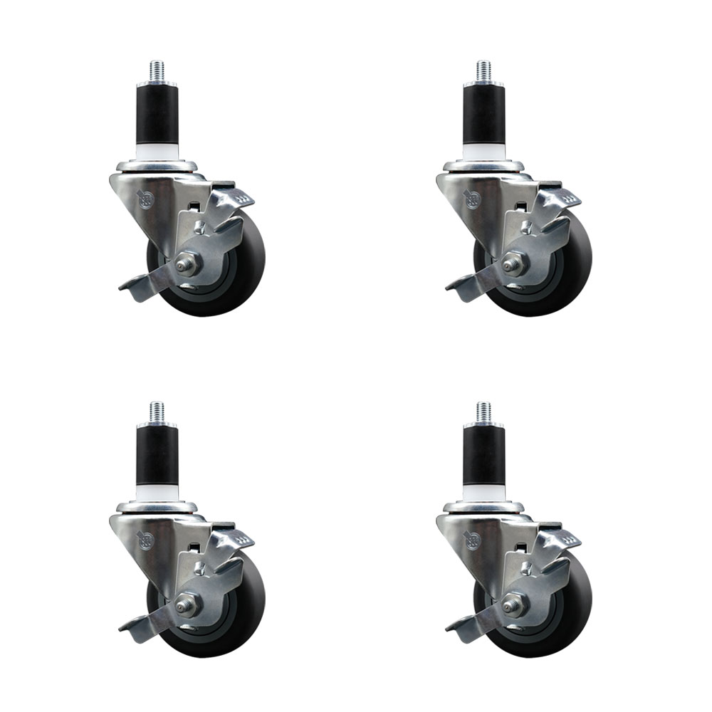 SCC-EX20S314-TPRB-TLB-112-4 Thermoplastic Rubber Swivel Expanding Stem Caster with 3 in. Gray Wheels & 1.5 in. Stems - Set of 4