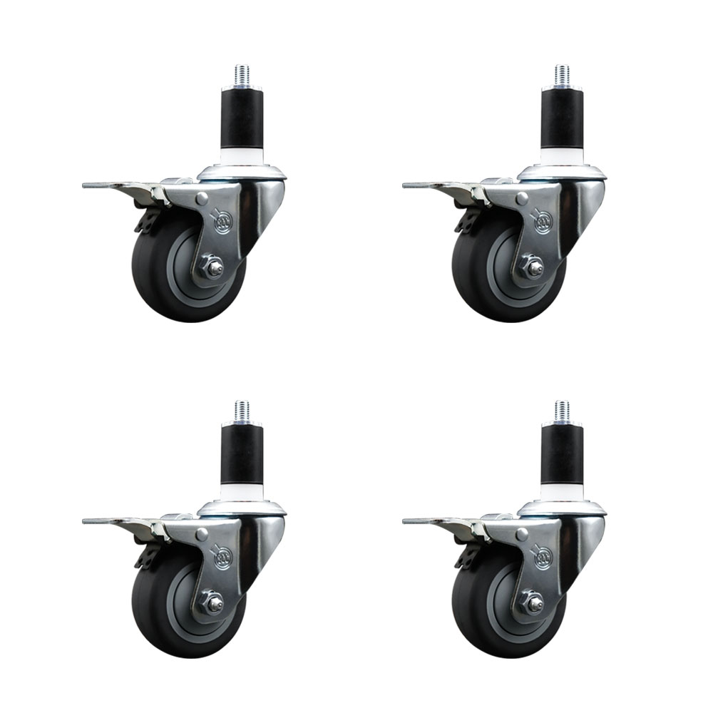 SCC-EXTTL20S314-TPRB-112-4 Thermoplastic Rubber Swivel Expanding Stem Caster with 3 in. Gray Wheels & 1.5 in. Stems - Set of 4