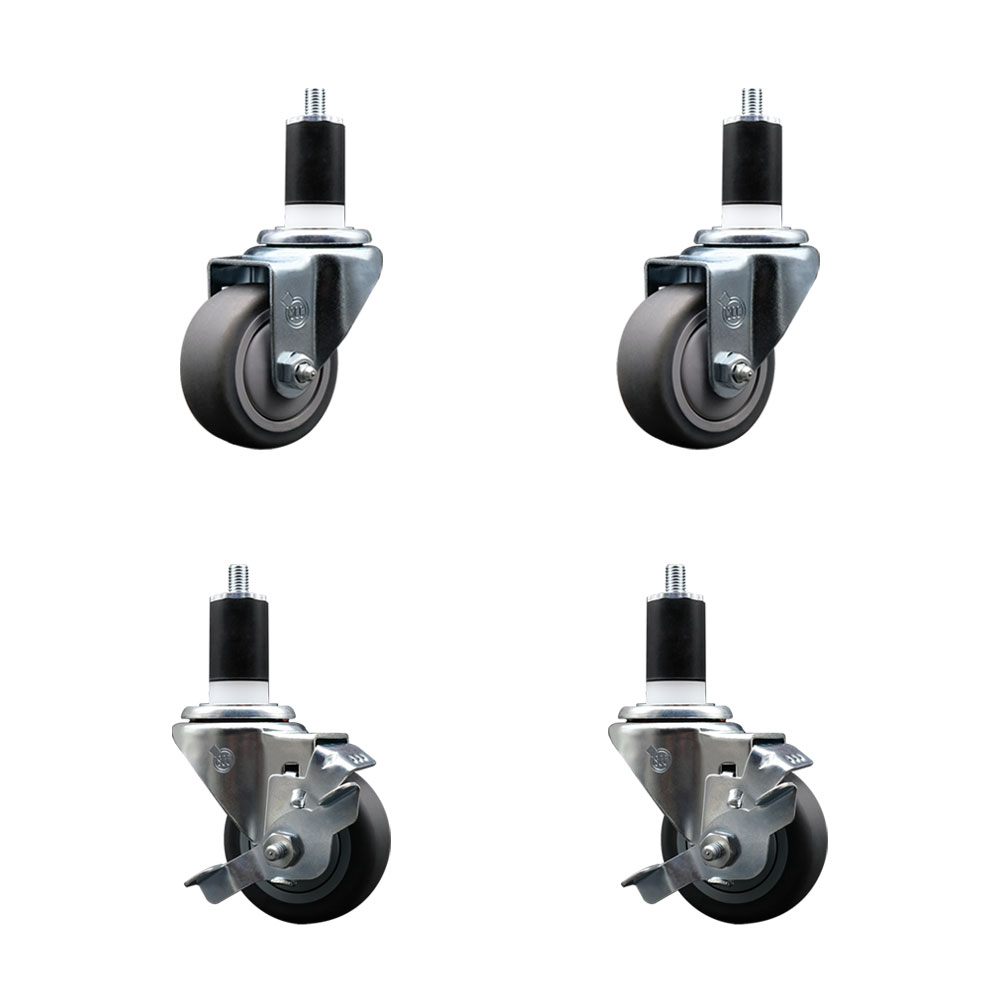 SCC-EX20S314-TPRB-2-TLB-2-112 Thermoplastic Rubber Swivel Expanding Stem Caster with 3 in. Gray Wheels & 1.5 in. Stems - Set of 4