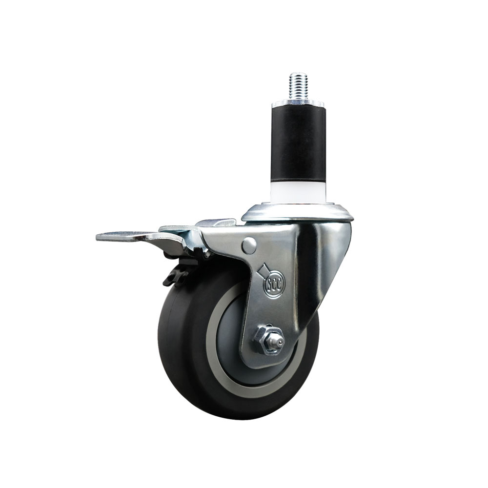 SCC-EXTTL20S3514-TPRB-112 Thermoplastic Rubber Swivel Expanding Stem Swivel Caster with 3.5 in. Gray Wheel & 1.5 in. Stem & Total Locking Brake