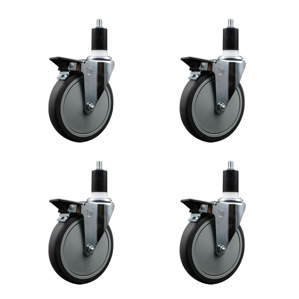 SCC-EX20S614-TPRB-PLB-112-4 Thermoplastic Rubber Swivel Expanding Stem Caster with 6 in. Gray Wheels & 1.5 in. Stems - Set of 4