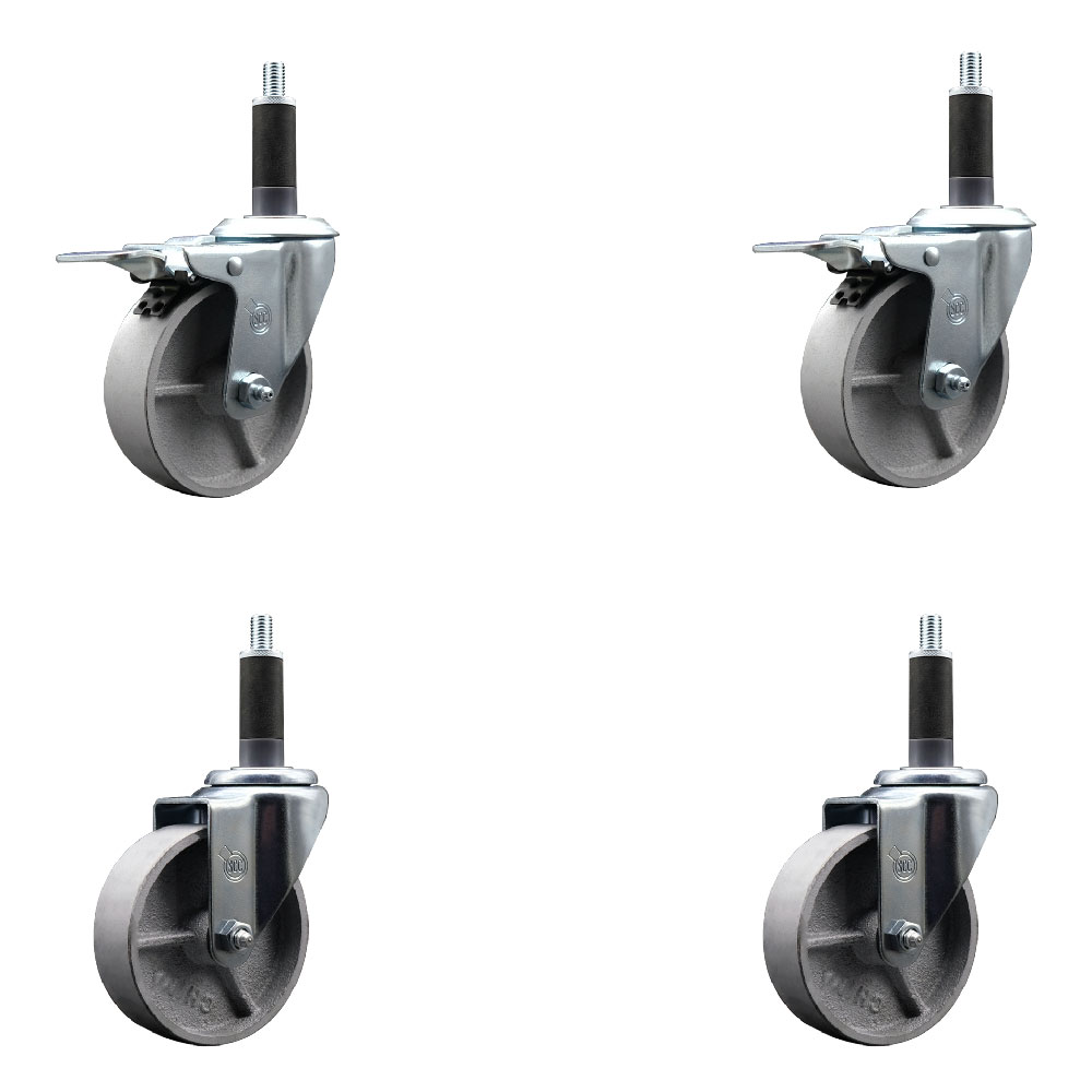 SCC-EXTTL20S415-SSR-2-S-2-1 Semi Steel Cast Iron Swivel Expanding Stem Caster with Roller Bearings 4 x 1.5 in. Silver Wheels & 1 in. Stems - Set of 4
