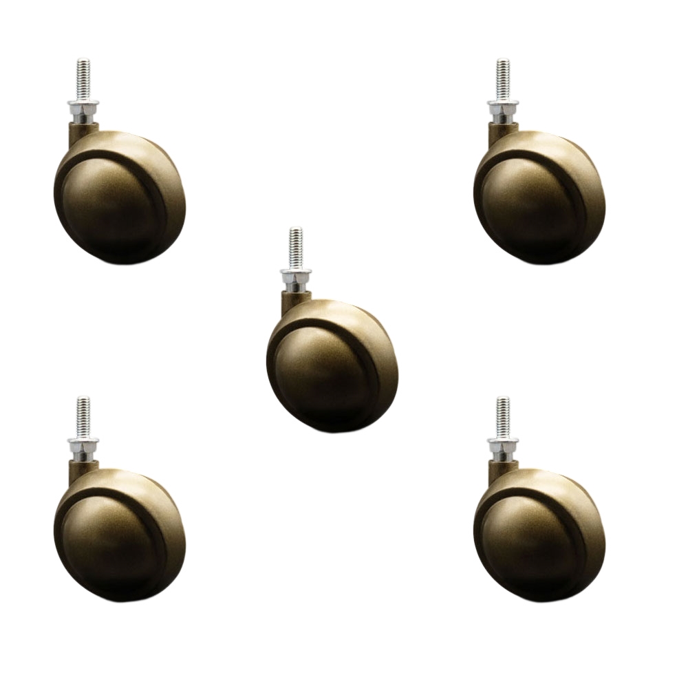 2.5 in. Swivel Metal Ball Caster Wheels for Furniture Windsor Antique Finish with 0.31 in. 18 TPI x 0.875 in. Threaded Stem - Set of 5