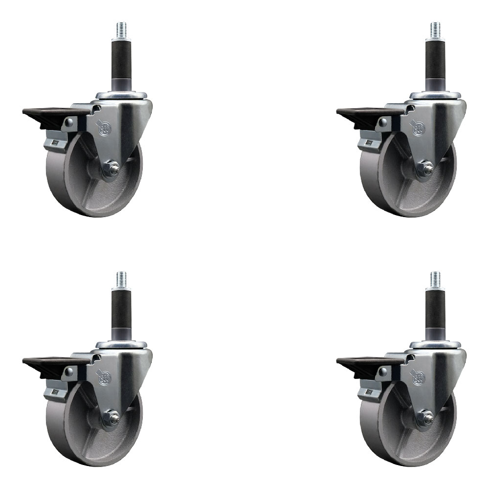 SCC-EX20S414-SSS-PLB-1-4 Semi Steel Cast Iron Swivel Expanding Stem Caster with 4 in. Silver Wheels & 1 in. Stems - Set of 4