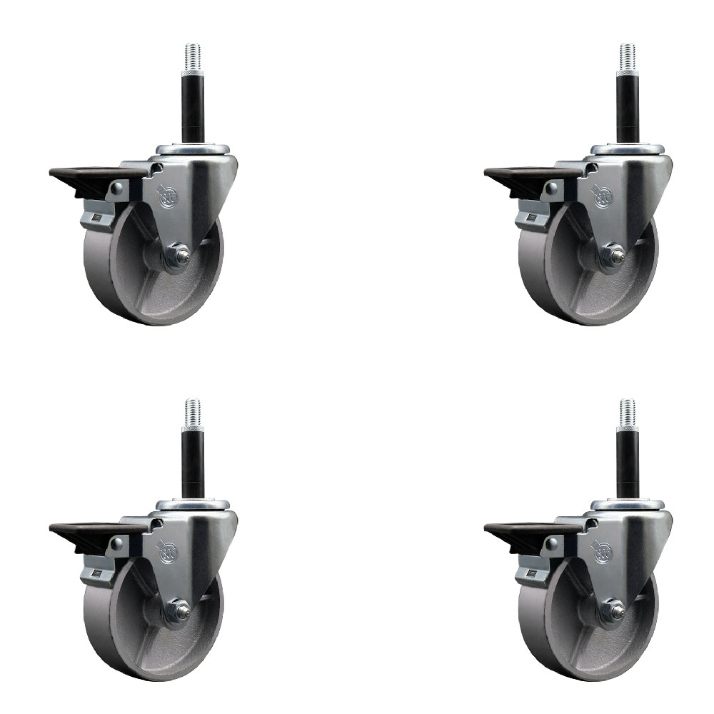 SCC-EX20S414-SSS-PLB-34-4 Semi Steel Cast Iron Swivel Expanding Stem Caster with 4 in. Silver Wheels & 0.75 in. Stems - Set of 4