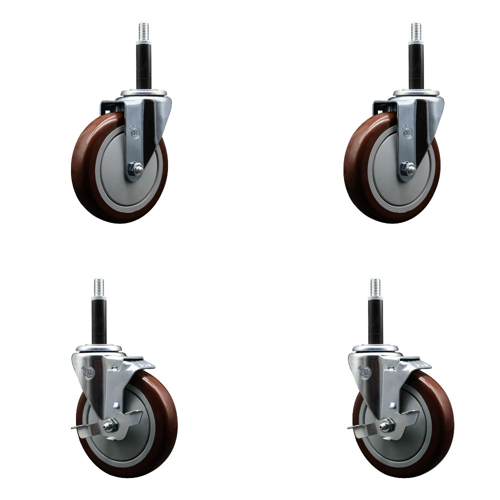 SCC-EX20S514-PPUB-MRN-2-TLB-2-34 Polyurethane Swivel Expanding Stem Caster with 5 in. Maroon Wheels & 0.75 in. Stems - Set of 4
