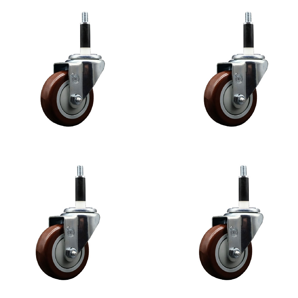 SCC-EX20S3514-PPUB-MRN-78-4 Polyurethane Swivel Expanding Stem Caster with 3.5 in. Maroon Wheels & 0.87 in. Stems - Set of 4