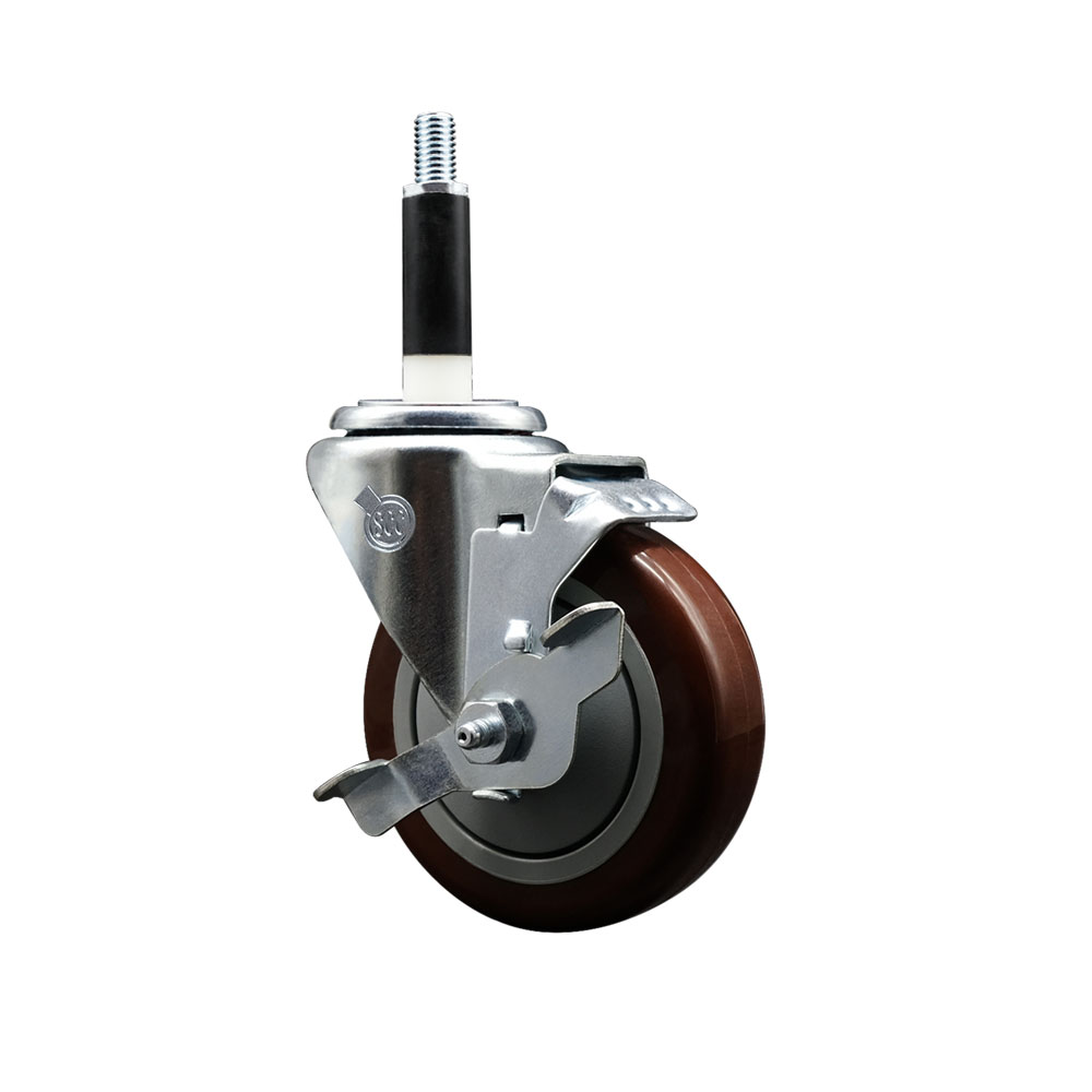SCC-EX20S414-PPUB-MRN-TLB-78 Polyurethane Expanding Stem Swivel Caster with 4 in. Maroon Wheel & 0.87 in. Stem & Top Locking Brake