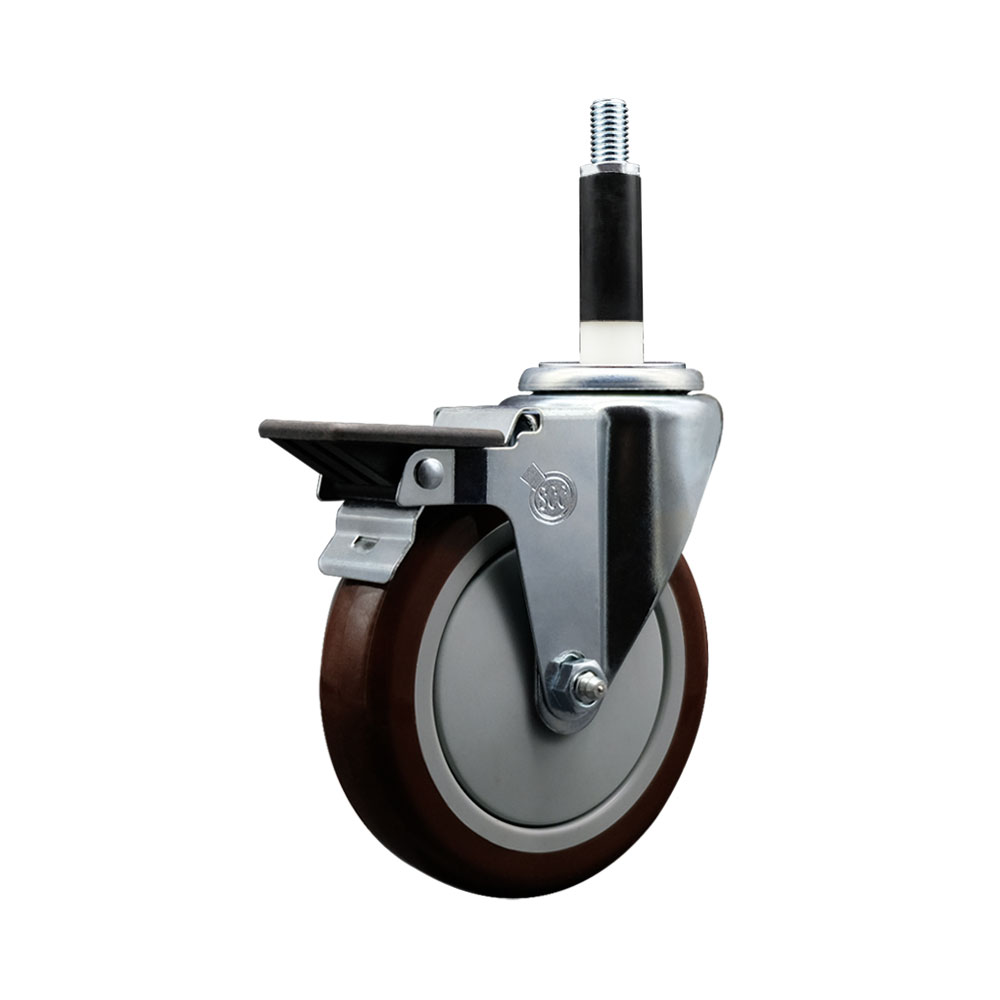 SCC-EX20S514-PPUB-MRN-PLB-78 Polyurethane Expanding Stem Swivel Caster with 5 in. Maroon Wheel & 0.87 in. Stem & Posi Locking Brake