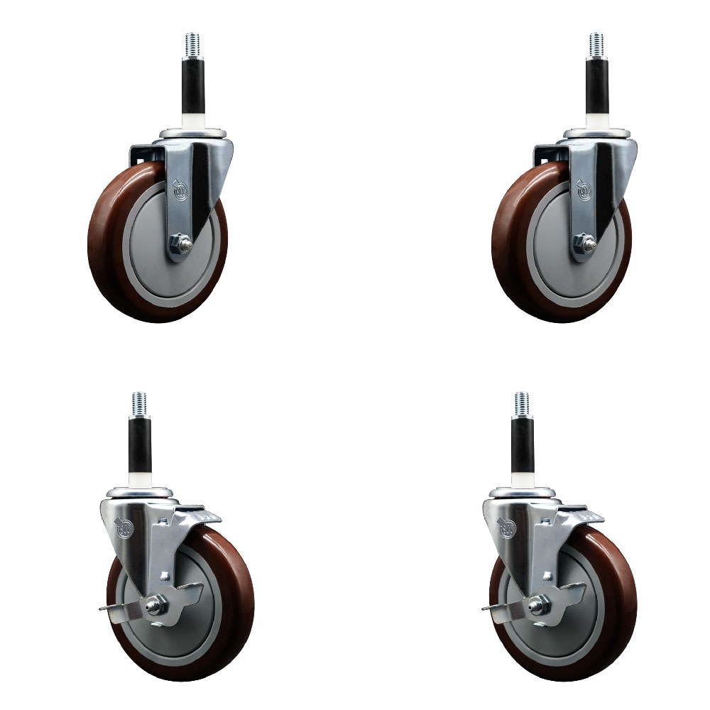 SCC-EX20S514-PPUB-MRN-2-TLB-2-78 Polyurethane Swivel Expanding Stem Caster with 5 in. Maroon Wheels & 0.87 in. Stems - Set of 4