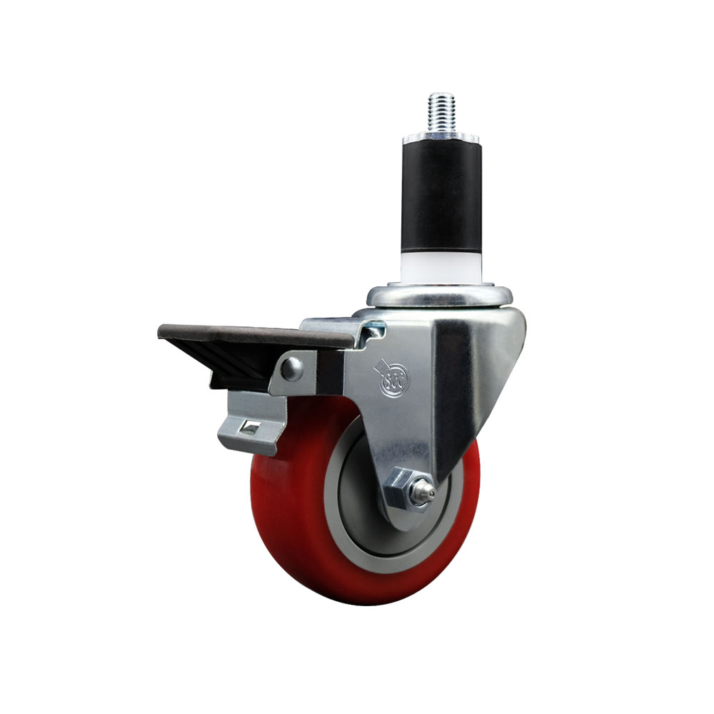 SCC-EX20S3514-PPUB-RED-PLB-112 Polyurethane Expanding Stem Swivel Caster with 3.5 in. Red Wheel & 1.5 in. Stem & Posi Locking Brake