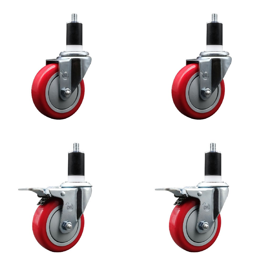 SCC-EXTTL20S414-PPUB-RED-2-S-2-112 Polyurethane Swivel Expanding Stem Caster with 4 in. Red Wheels & 1.5 in. Stems - Set of 4