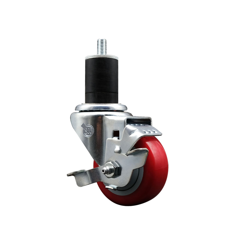 SCC-EX20S314-PPUB-RED-TLB-134 Polyurethane Expanding Stem Swivel Caster with 3 in. Red Wheel & 1.75 in. Stem & Top Locking Brake