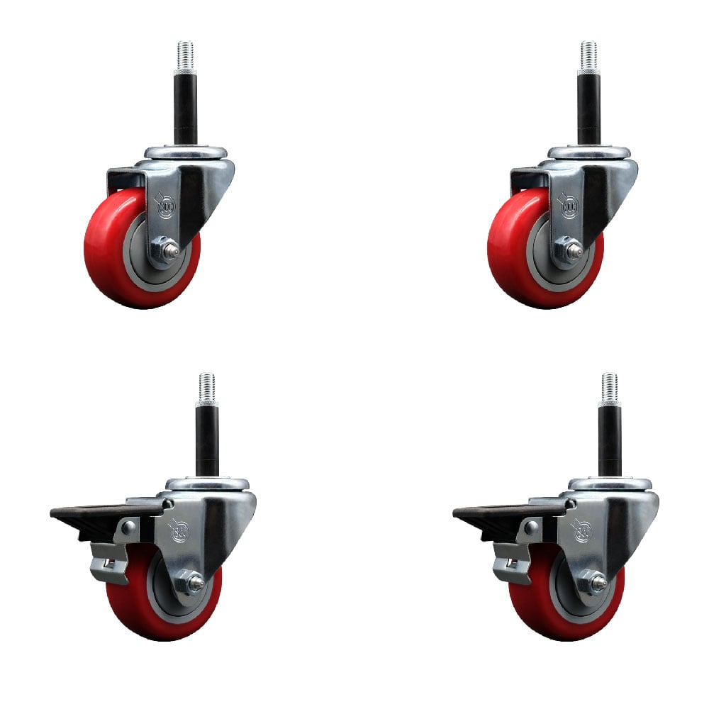 SCC-EX20S314-PPUB-RED-2-PLB-2-34 Polyurethane Swivel Expanding Stem Caster with 3 in. Red Wheels & 0.75 in. Stems - Set of 4