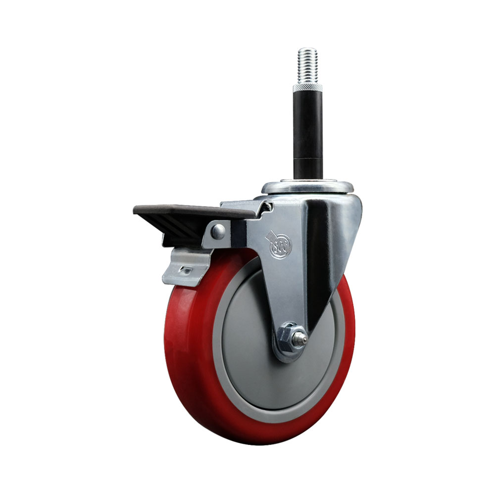 SCC-EX20S514-PPUB-RED-PLB-34 Polyurethane Expanding Stem Swivel Caster with 5 in. Red Wheel & 0.75 in. Stem & Posi Locking Brake
