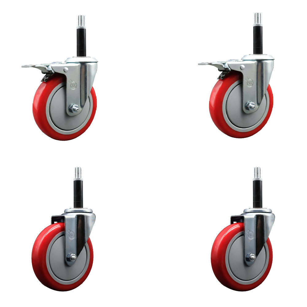 SCC-EXTTL20S514-PPUB-RED-2-S-2-34 Polyurethane Swivel Expanding Stem Caster with 5 in. Red Wheels & 0.75 in. Stems - Set of 4