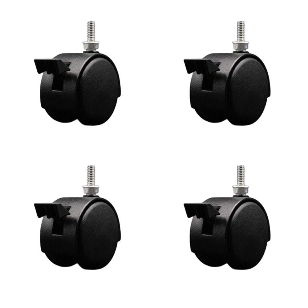 SCC-TS02S50D-NYS-FB-B-142058-4 2 in. Flat Black Metal Hooded Twin Office Chair Wheel 0.25 in. 20 TPI by 0.625 in. Threaded Stems - Set of 4