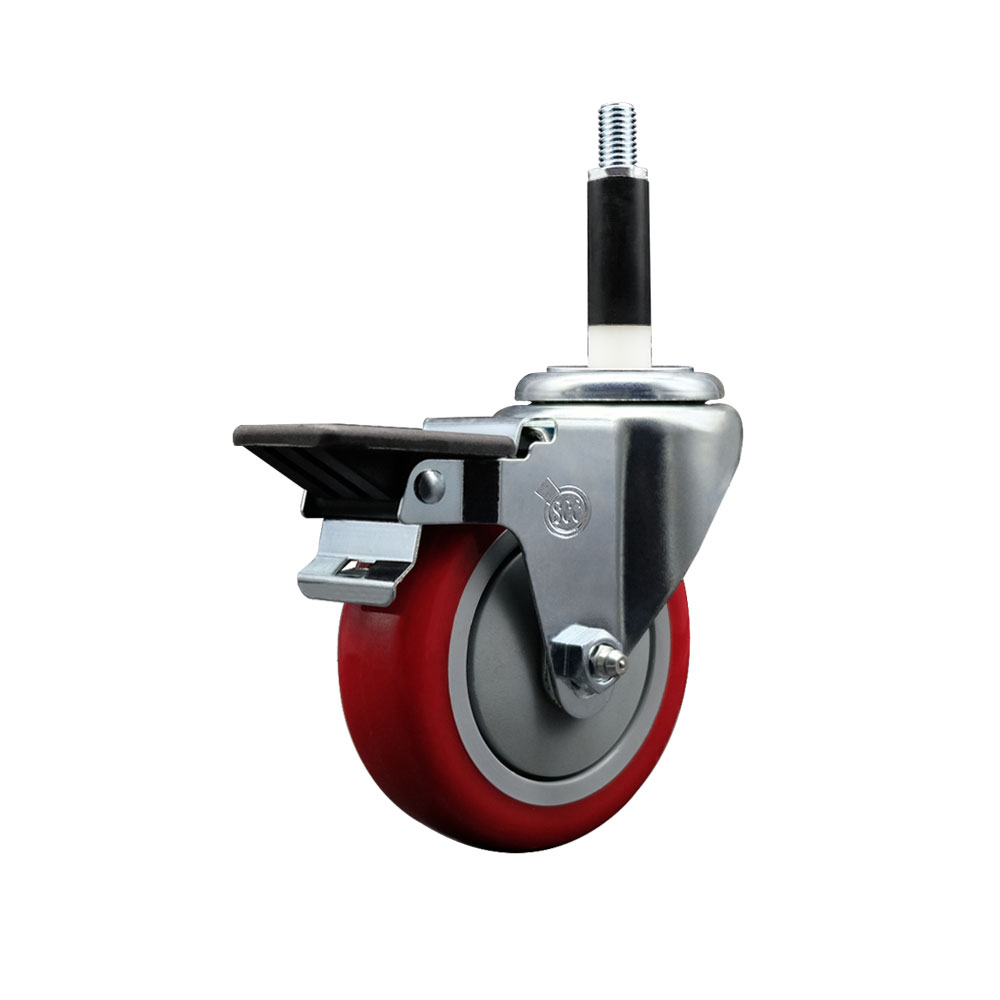 SCC-EX20S414-PPUB-RED-PLB-78 Polyurethane Expanding Stem Swivel Caster with 4 in. Red Wheel & 0.87 in. Stem & Posi Locking Brake