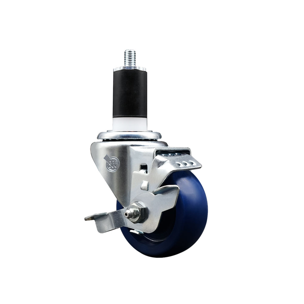 SCC-EX20S314-SPUS-TLB-112 Solid Polyurethane Swivel Expanding Stem Caster with 3 in. Blue Wheel & 1.5 in. Stem & Top Locking Brake