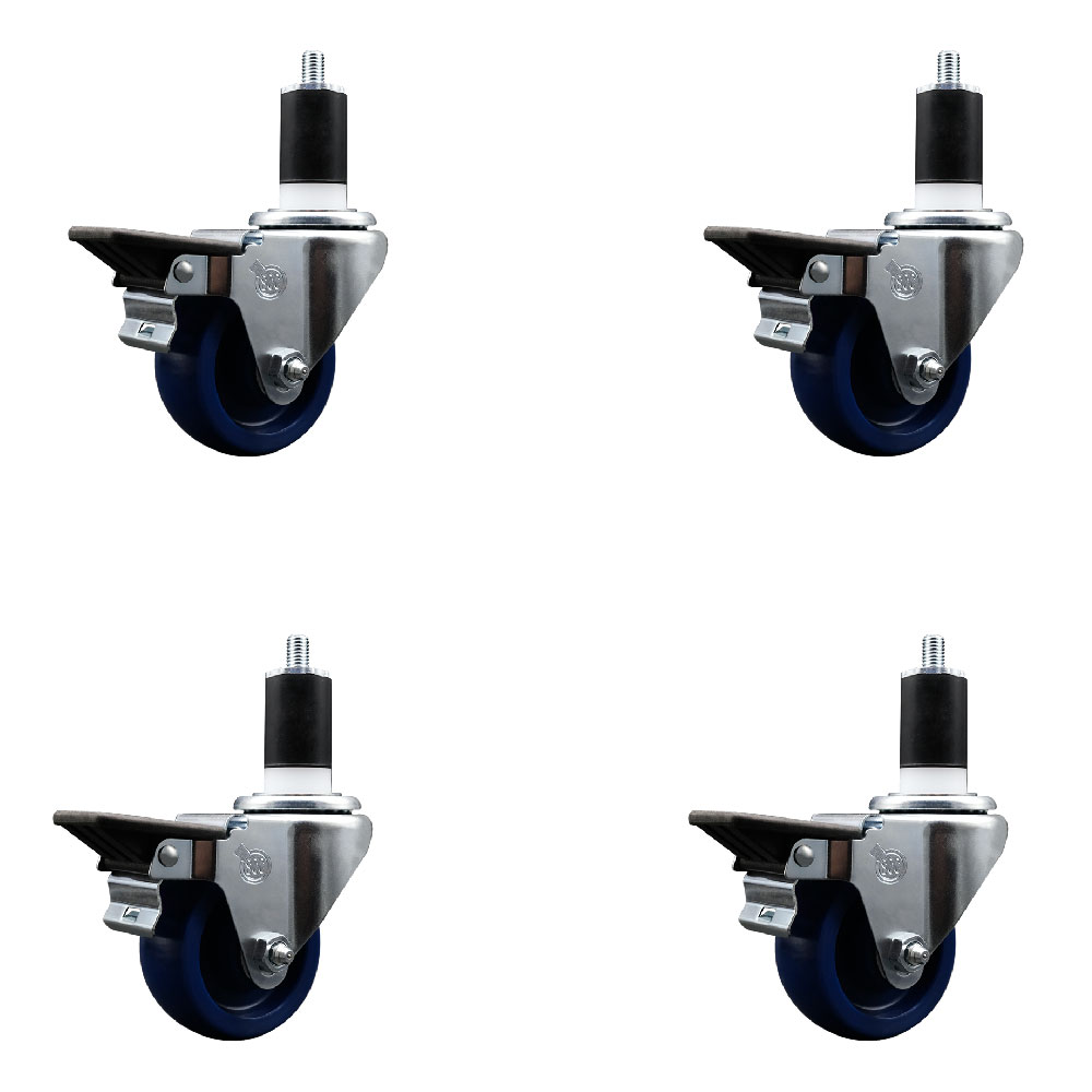 SCC-EX20S314-SPUS-PLB-112-4 Solid Polyurethane Swivel Expanding Stem Caster with 3 in. Blue Wheels & 1.5 in. Stems - Set of 4
